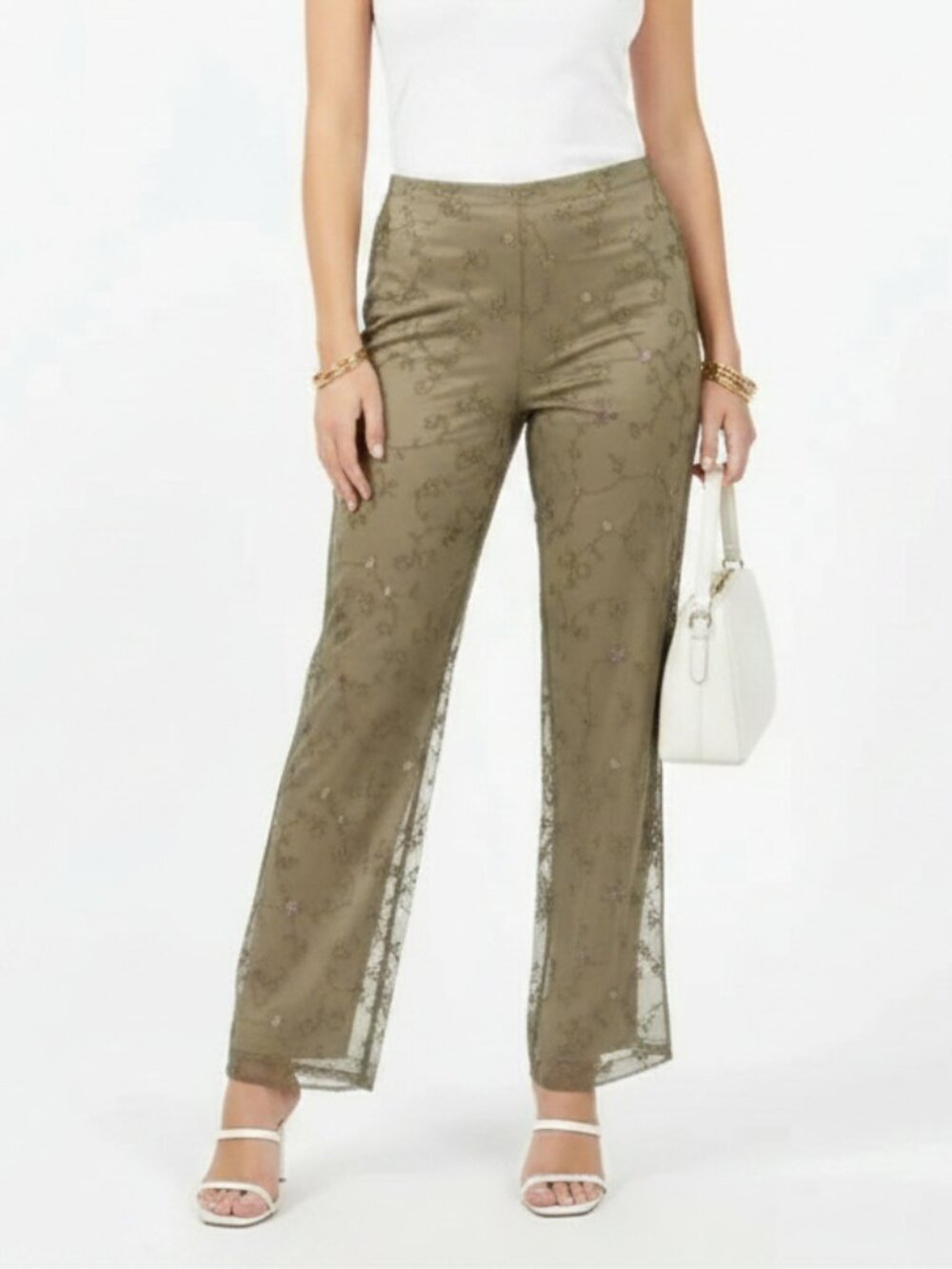 Ann Taylor 100% Silk Embellished Sequins Trouser Pants 4
